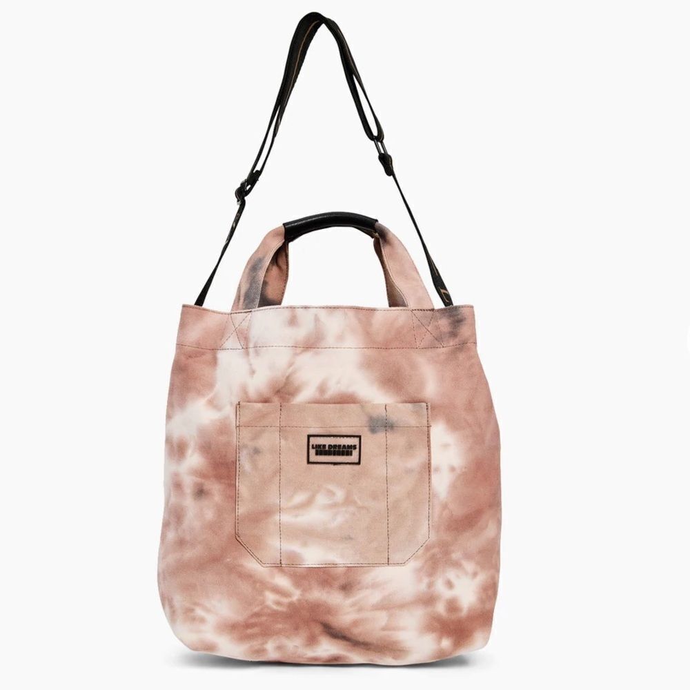 Like Dreams Tiedye Taupe Canvas Tote Adjustable Shoulder Strap Love Print